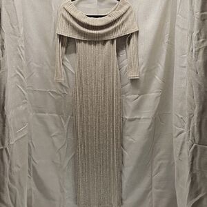 Maxi Sweater Dress, Pretty Little Thing, Off The Shoulder, Grey, Cream, Sz 2